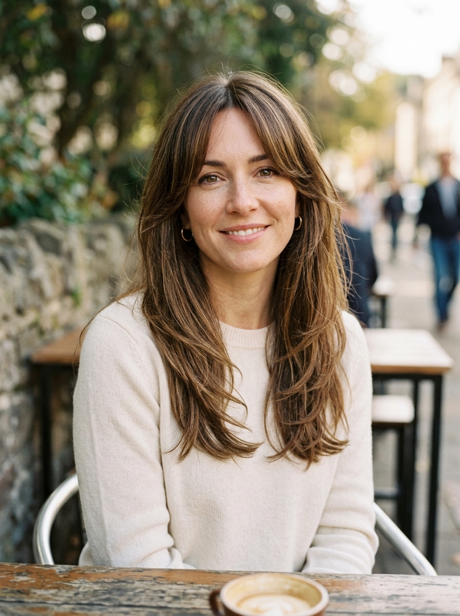 Curtain Bangs mit Blowout als Herbst Frisuren Inspiration 2026